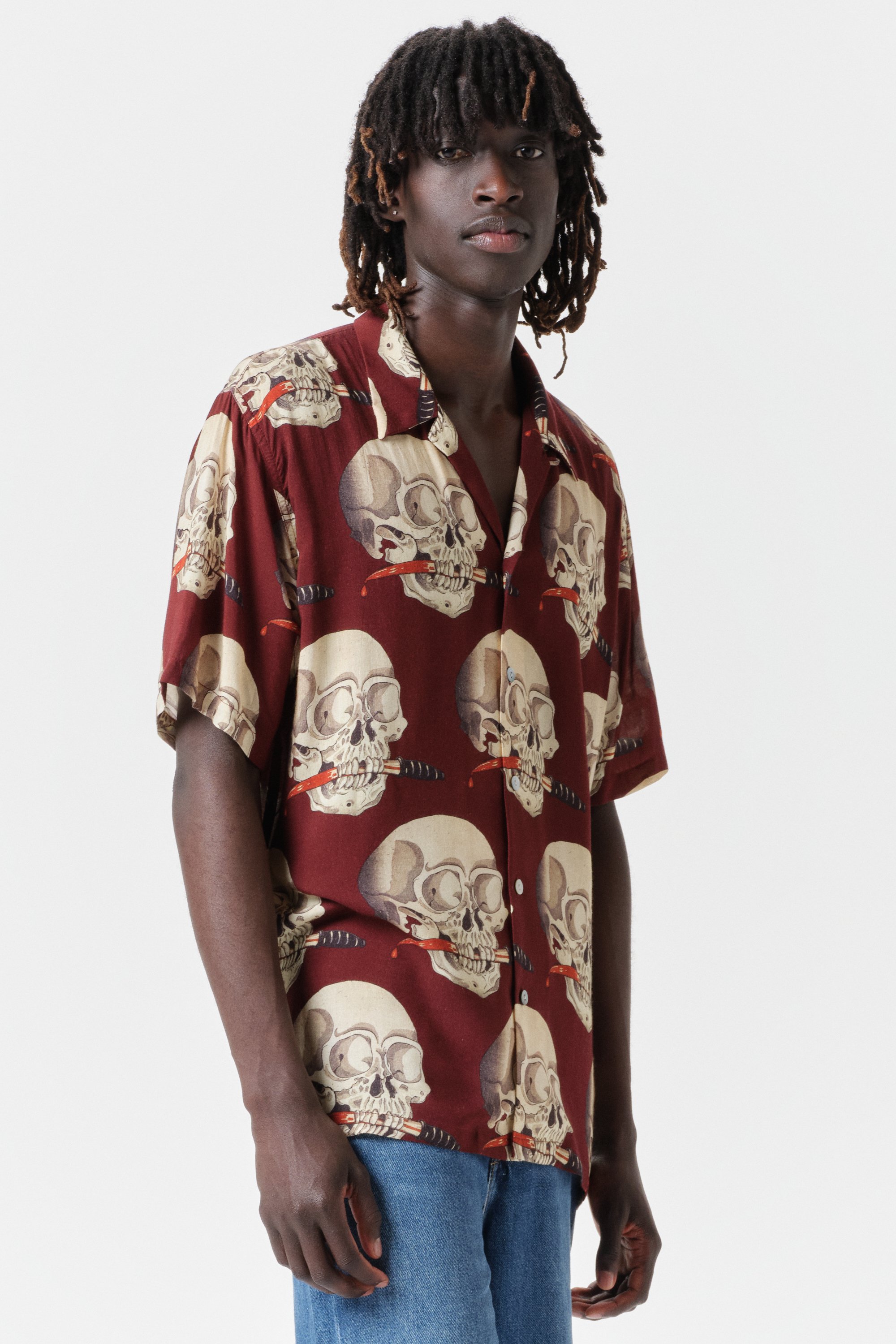 SKULL OX-BLOOD 100% Rayon Short Sleeve Shirt – limited edition of